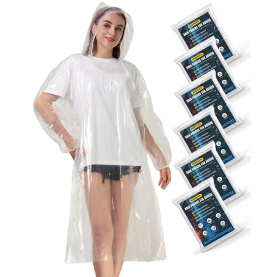 Emergency Poncho Rain - Disposable Rain Ponchos for Adults, Clear