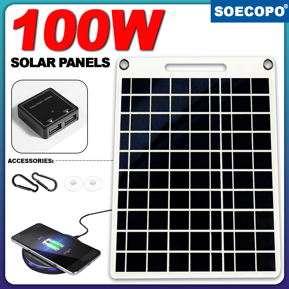 Solar Emergency Charger - 100W Waterproof Solar Panel Portable Dual