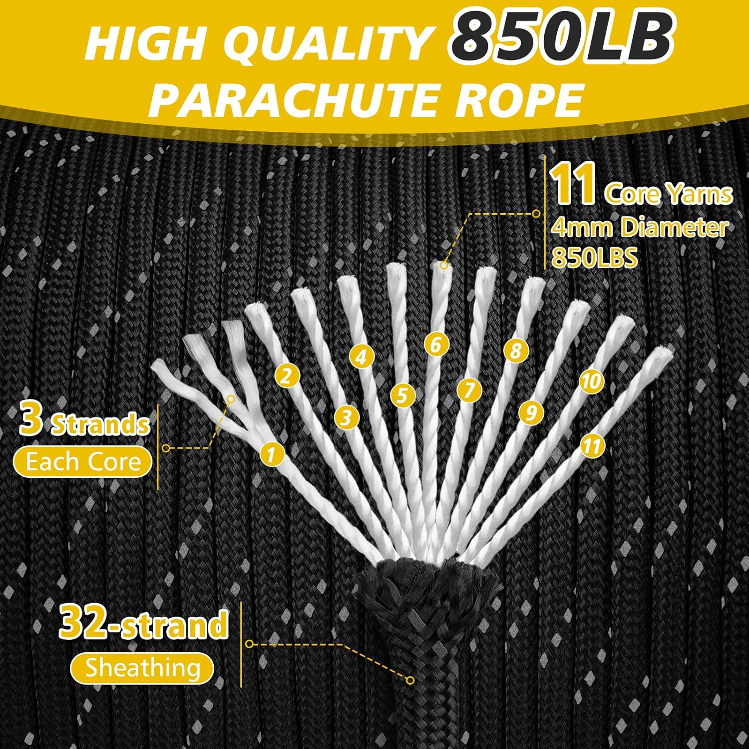 850lb Reflective Paracord Rope - Para Cord 1000Ft review and price