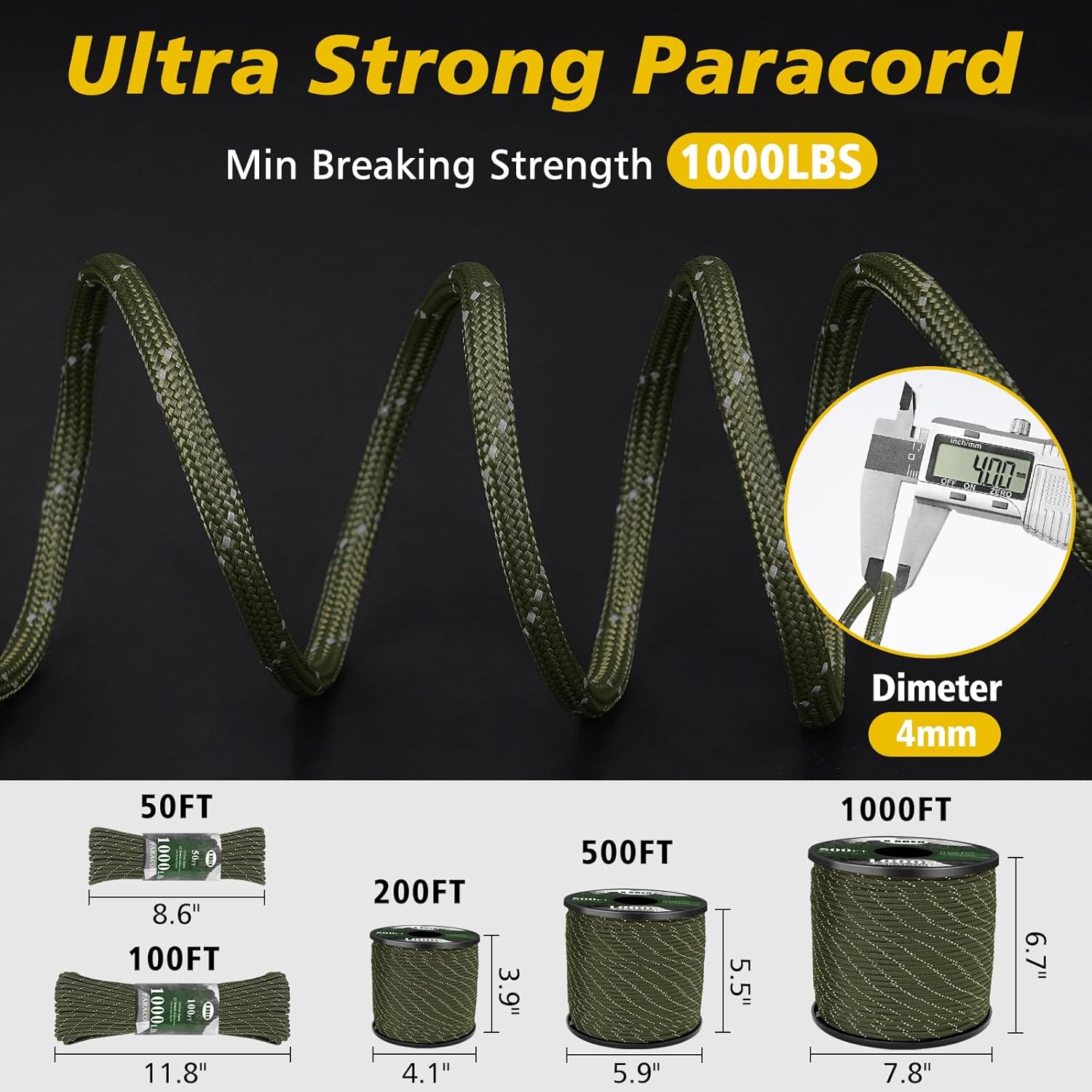 1000lb Reflective Paracord 4mm - Para Cord 1000Ft review and price