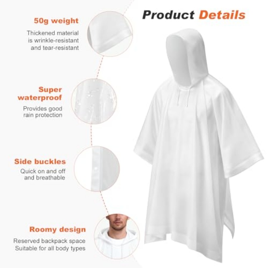8 Pack Hooded Rain Ponchos for - Emergency Poncho Rain review and price